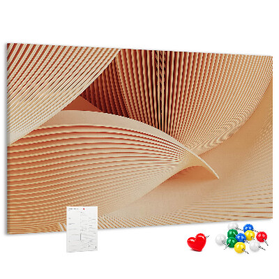 Bacheca in sughero con stampa di onde in delicate sfumature di beige
