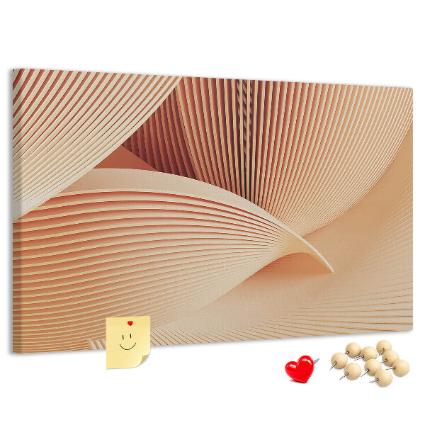 Bacheca in sughero con stampa di onde in delicate sfumature di beige