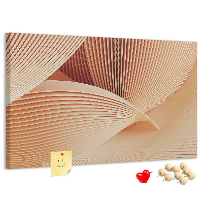 Bacheca in sughero con stampa di onde in delicate sfumature di beige