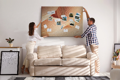Bacheca in sughero con stampa di onde in delicate sfumature di beige
