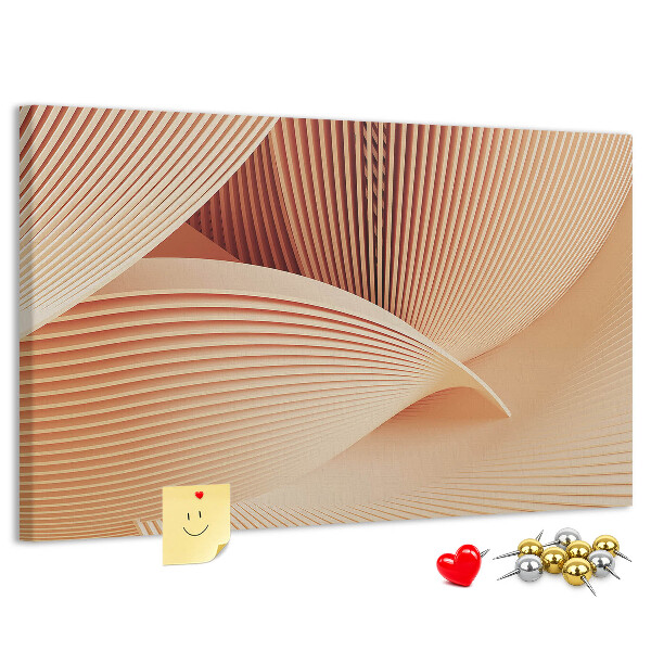 Bacheca in sughero con stampa di onde in delicate sfumature di beige