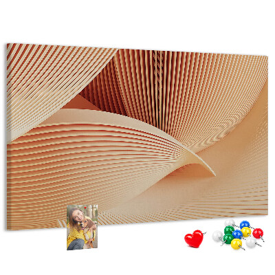 Bacheca in sughero con stampa di onde in delicate sfumature di beige