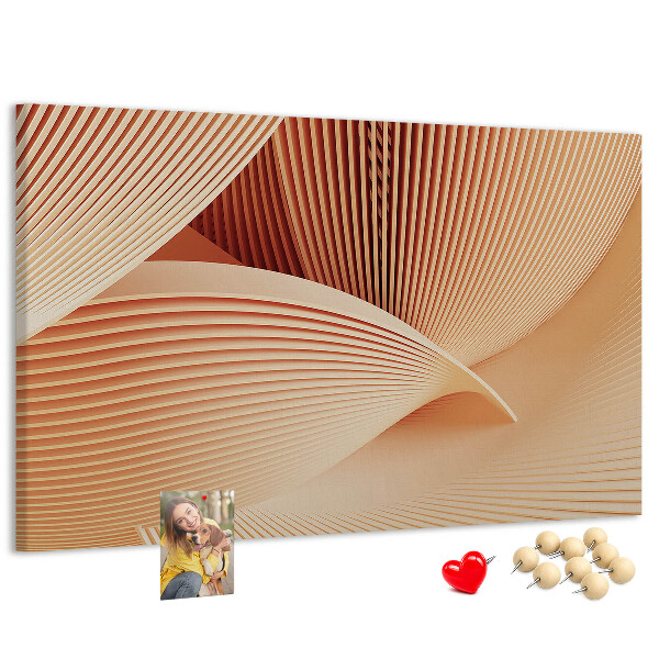 Bacheca in sughero con stampa di onde in delicate sfumature di beige