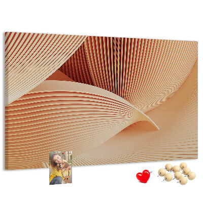 Bacheca in sughero con stampa di onde in delicate sfumature di beige