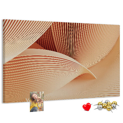 Bacheca in sughero con stampa di onde in delicate sfumature di beige