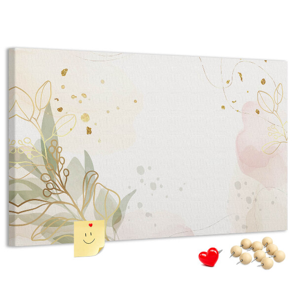Lavagna di sughero con fiori delicati su sfondo pastello