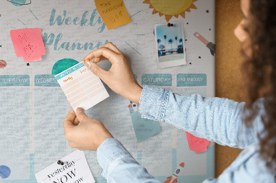 Bacheca in sughero calendario settimanale con design spaziale e razzi