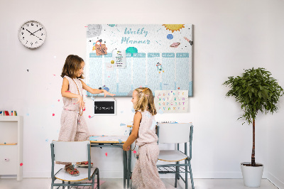 Bacheca in sughero calendario settimanale con design spaziale e razzi