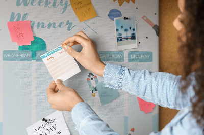 Bacheca in sughero calendario settimanale con design spaziale e razzi