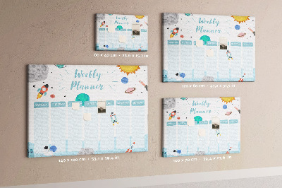 Bacheca in sughero calendario settimanale con design spaziale e razzi
