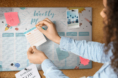 Bacheca in sughero calendario settimanale con design spaziale e razzi