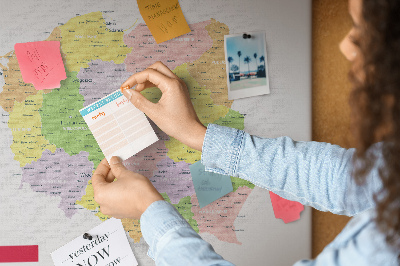 Lavagna di sughero mappa della Polonia con suddivisione amministrativa