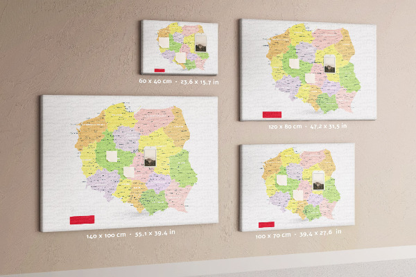 Lavagna di sughero mappa della Polonia con suddivisione amministrativa