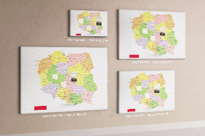 Lavagna di sughero mappa della Polonia con suddivisione amministrativa