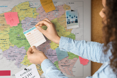 Bacheca in sughero mappa della Polonia con voivodati colorati