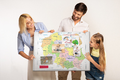 Bacheca in sughero mappa della Polonia con voivodati colorati