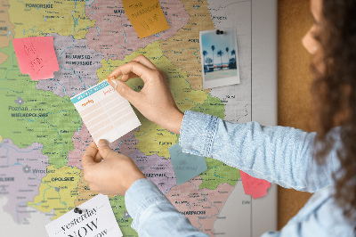 Bacheca in sughero mappa della Polonia con voivodati colorati