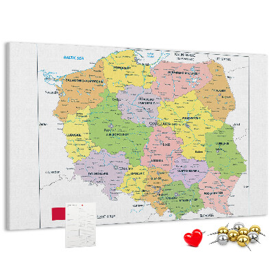 Bacheca in sughero mappa della Polonia con voivodati colorati