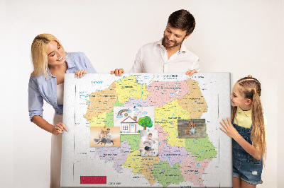 Bacheca in sughero mappa della Polonia con voivodati colorati