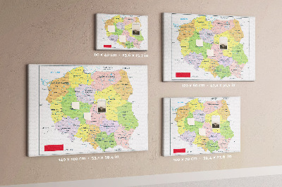 Bacheca in sughero mappa della Polonia con voivodati colorati