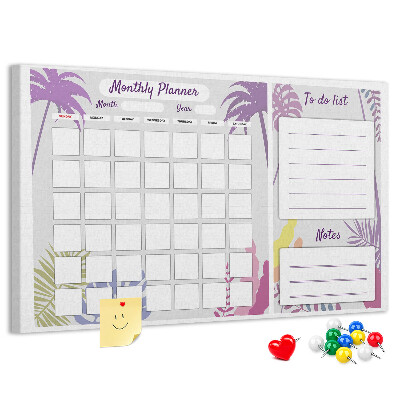 Bacheca in sughero calendario mensile con stampa di piante tropicali