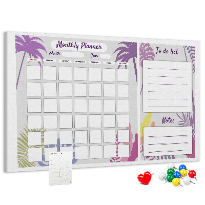 Bacheca in sughero calendario mensile con stampa di piante tropicali