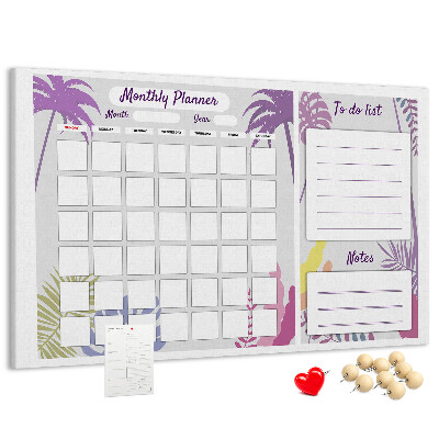 Bacheca in sughero calendario mensile con stampa di piante tropicali