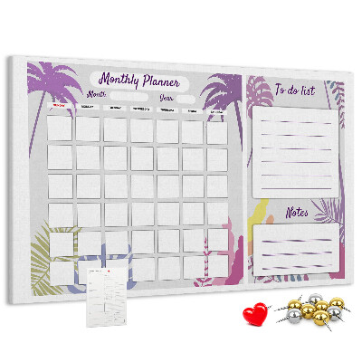 Bacheca in sughero calendario mensile con stampa di piante tropicali