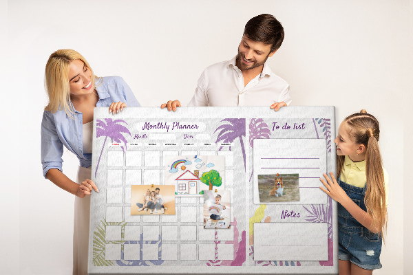 Bacheca in sughero calendario mensile con stampa di piante tropicali