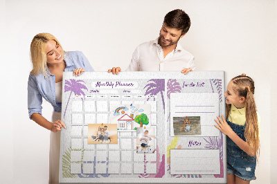 Bacheca in sughero calendario mensile con stampa di piante tropicali