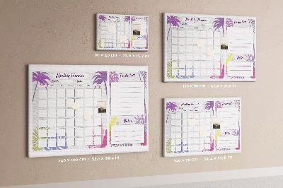 Bacheca in sughero calendario mensile con stampa di piante tropicali