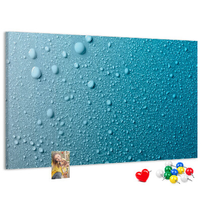 Bacheca in sughero con stampa gocce d'acqua su sfondo blu