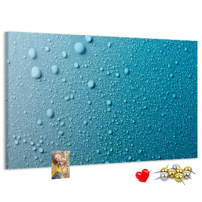 Bacheca in sughero con stampa gocce d'acqua su sfondo blu
