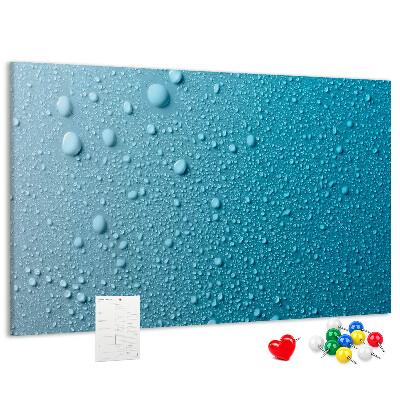 Bacheca in sughero con stampa gocce d'acqua su sfondo blu