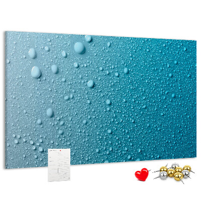 Bacheca in sughero con stampa gocce d'acqua su sfondo blu