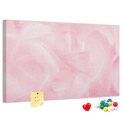 Lavagna di sughero con stampa di delicate piume rosa su sfondo