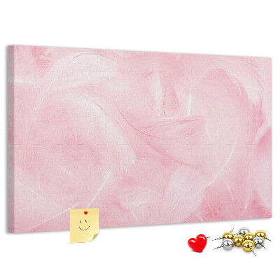Lavagna di sughero con stampa di delicate piume rosa su sfondo