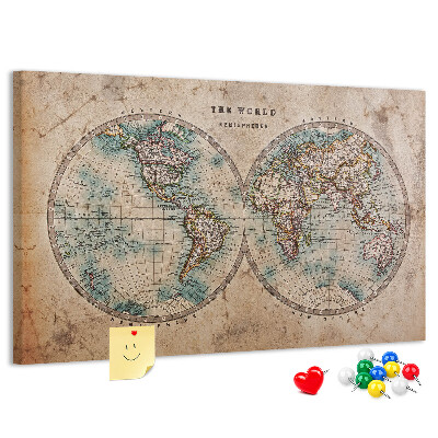 Lavagna di sughero mappa del mondo antico con contorni colorati