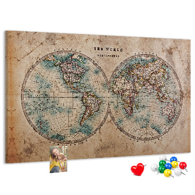 Lavagna di sughero mappa del mondo antico con contorni colorati