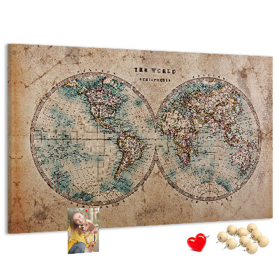Lavagna di sughero mappa del mondo antico con contorni colorati