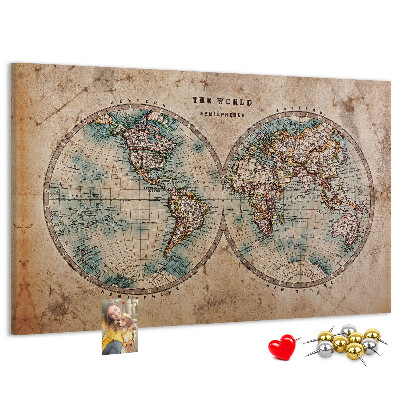 Lavagna di sughero mappa del mondo antico con contorni colorati