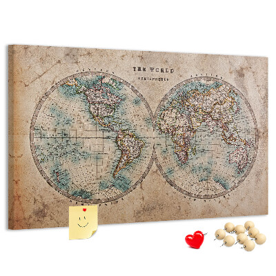 Lavagna di sughero mappa del mondo antico con contorni colorati