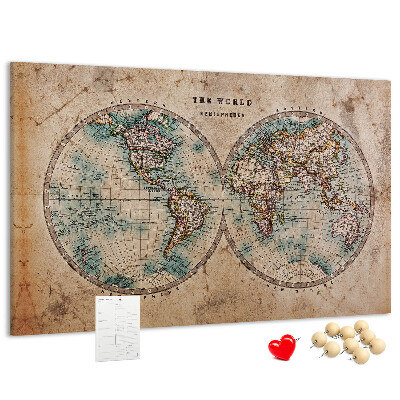 Lavagna di sughero mappa del mondo antico con contorni colorati