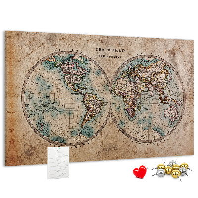 Lavagna di sughero mappa del mondo antico con contorni colorati