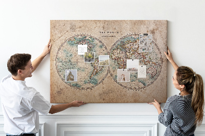 Lavagna di sughero mappa del mondo antico con contorni colorati
