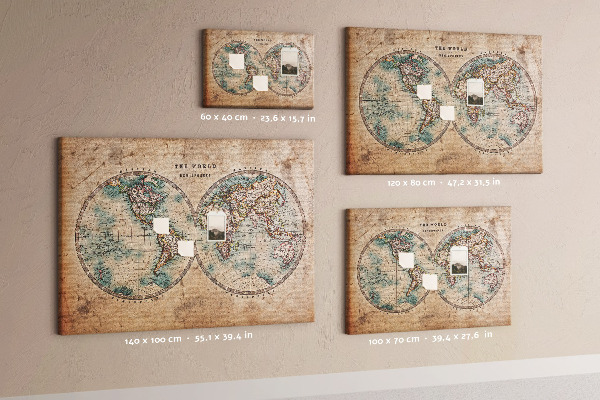 Lavagna di sughero mappa del mondo antico con contorni colorati