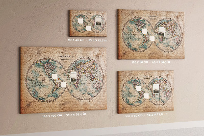 Lavagna di sughero mappa del mondo antico con contorni colorati