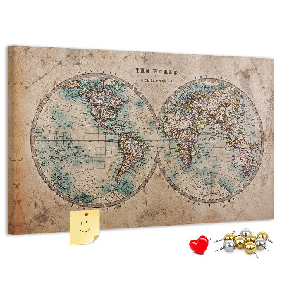 Lavagna di sughero mappa del mondo antico con contorni colorati