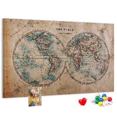 Lavagna di sughero mappa del mondo antico con contorni colorati