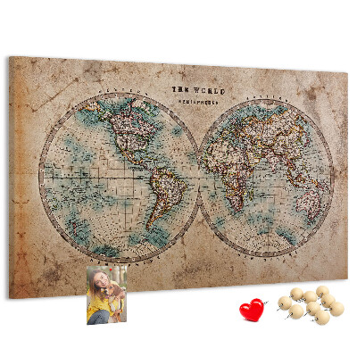 Lavagna di sughero mappa del mondo antico con contorni colorati